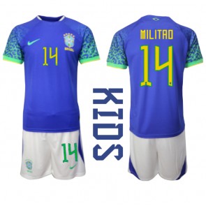 Brazylia Eder Militao #14 Koszulka Wyjazdowych Dziecięca MŚ 2022 Krótki Rękaw (+ Krótkie spodenki)